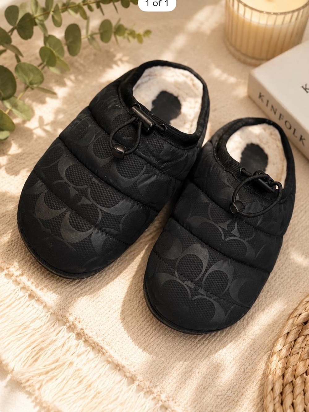 Coach Quilted Slip-On Warm House Shoes - Black